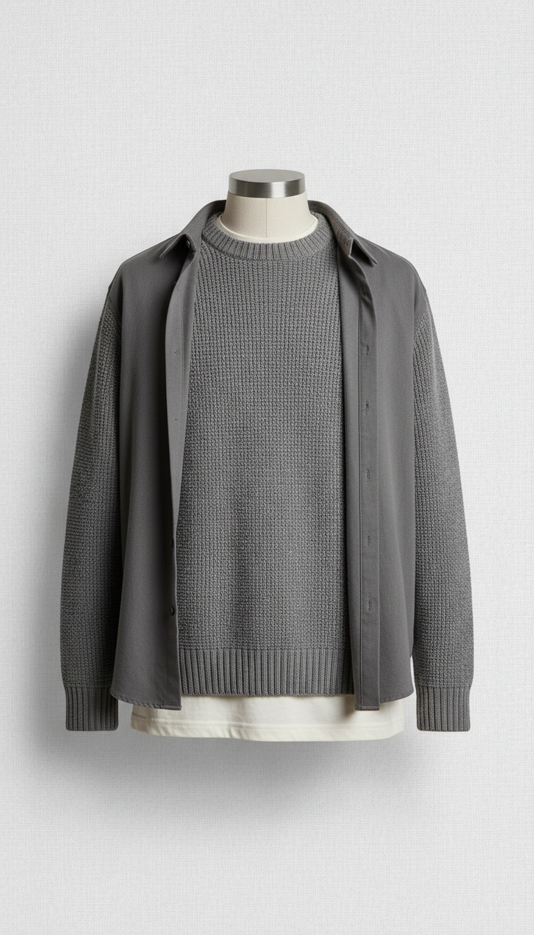 Knit Crewneck Sweater in Stone Gray