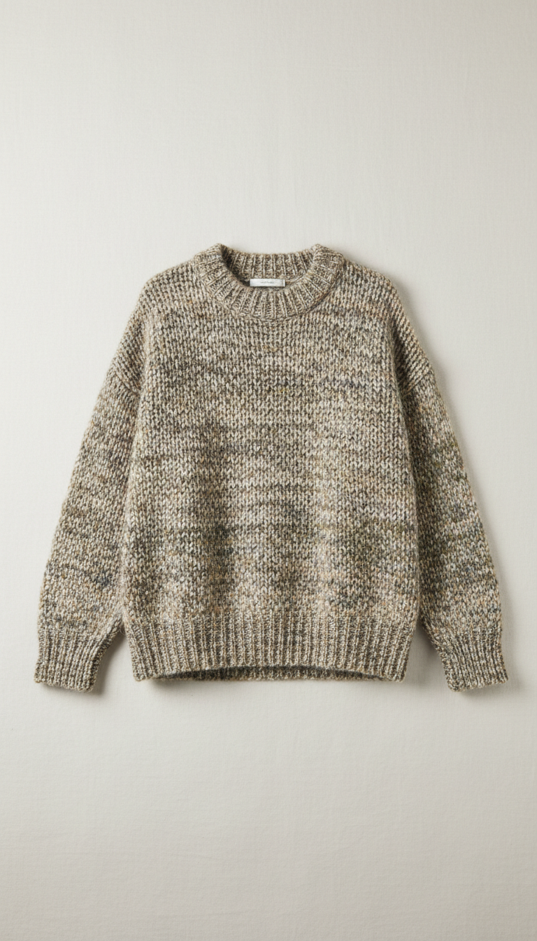 Relaxed Wool Knit Sweater in Soft Grey