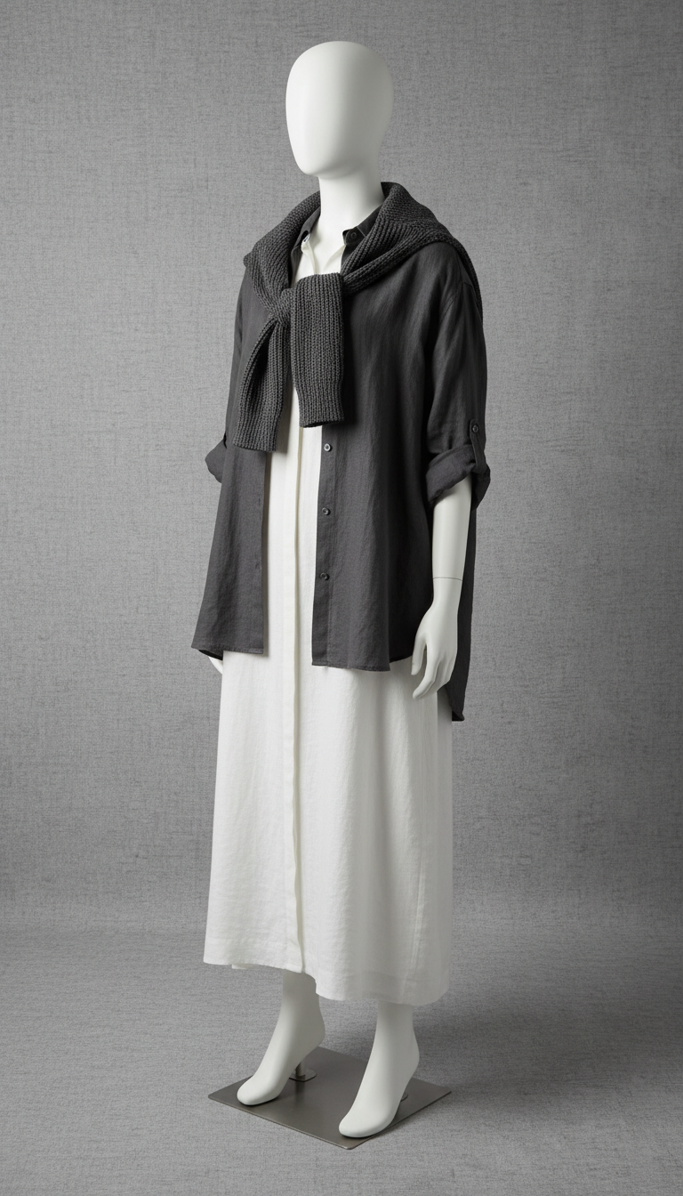 Linen Shirt Dress in Soft White