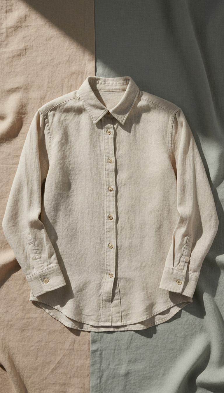Linen button-up shirt with mother-of-pearl buttons